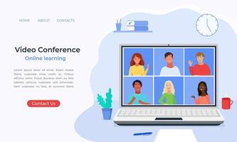 estudo de classe online de casa via videoconferência na web vetor