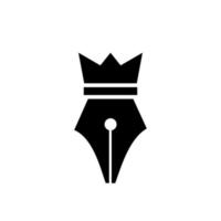 modelo de ilustração plana de escritor de caneta rei este projeto usa o símbolo da coroa como ícone de logotipo premium nobre vetor