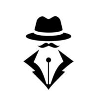 vetor mestre mister sr. caneta escritor caneta-tinteiro com chapéu e bigode logotipo abstrato ícone ilustração design