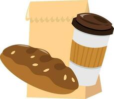 desenho animado café pão café da manhã saco vetor