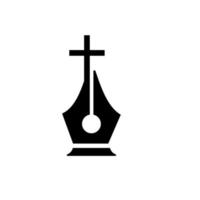 desenho de ícone de ilustração vetorial de logotipo de caneta cruz cristã vetor