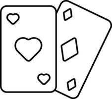 corações e diamantes jogando cartões Preto esboço ícone. vetor