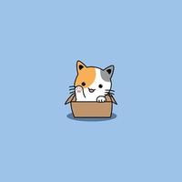 desenho animado bonito gato de três cores acenando com a pata na caixa vetor