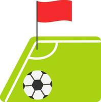 futebol bola em canto vermelho bandeira do futebol campo plano ícone. vetor