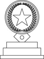 Preto linha arte Estrela decorado louro guirlanda dentro circular forma troféu prêmio. vetor