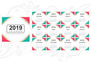 Modelo de calendário 2019 com fundo de onda vetor