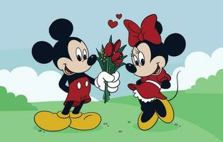 fofa pequeno rato dá flor para dele especial namorada vetor