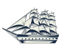 ícone de elemento vintage cinza náutico navio à vela retrô