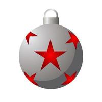 feliz Natal bola de prata com estrelas vermelhas penduradas vetor