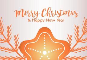 cartão de letras de feliz natal e feliz ano novo com estrela e abeto dourado vetor