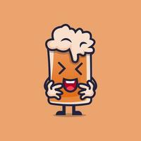 personagem de desenho animado de cerveja fofa rindo da ilustração vetorial de estilo simples e barulhento vetor