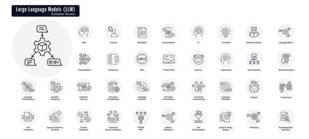 língua modelo ícones. llm ícones. nlp, artificial inteligência ícones. máquina Aprendendo icons.editable acidente vascular encefálico ícones. vetor