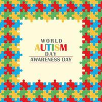 quadro de quebra-cabeças de cartão comemorativo do dia mundial da consciência do autismo vetor