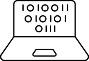 linha arte ilustração do binário código dentro computador portátil tela ícone. vetor
