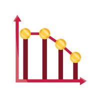 gráfico seta para baixo ícone isolado de queda do mercado de ações de dinheiro vetor