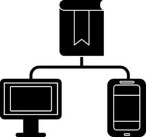 ebook conectar com Smartphone e monitor para conectados Aprendendo glifo ícone. vetor
