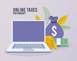 pagamento de impostos online com laptop e dinheiro