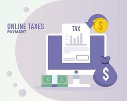 pagamento de impostos online com desktop e documento vetor