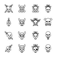 dezesseis cabeças de caveiras mortas definir ícones de coleção vetor