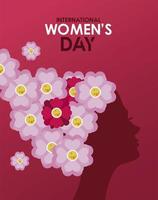 pôster de celebração do dia internacional da mulher com perfil de menina e cabelo de flores vetor