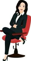 jovem o negócio mulher sentado em vermelho cadeira dentro à moda pose. vetor