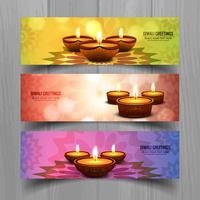 Feliz diwali diya óleo lâmpada festival cabeçalho definido modelo de design vetor
