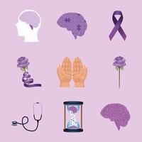 nove ícones de Alzheimer vetor