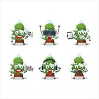 verde neve Natal árvore desenho animado personagem estão jogando jogos com vários fofa emoticons vetor
