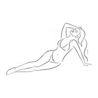 arte de linha de uma mulher deitada de biquíni vetor