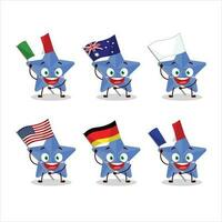 Novo azul estrelas desenho animado personagem trazer a bandeiras do vários países vetor