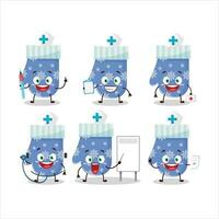 médico profissão emoticon com azul luvas desenho animado personagem vetor