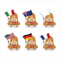 Sino bolacha desenho animado personagem trazer a bandeiras do vários países vetor
