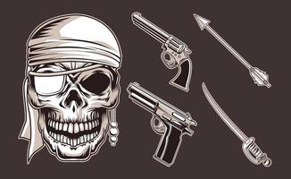 armas de caveira de pirata vetor