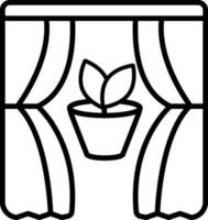 aberto janela cortina com folha plantar ícone dentro Preto linha arte. vetor