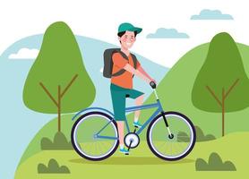 homem de bicicleta na paisagem estilo de vida saudável vetor