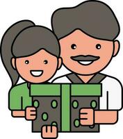 filha e pai segurando presente caixa ícone dentro verde e cinzento cor. vetor