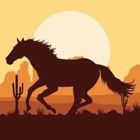 cavalo preto correndo animal na paisagem do deserto vetor