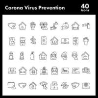 Preto linha arte conjunto do coronavírus prevenção ícone dentro plano estilo. vetor
