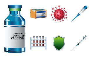 pacote de sete ícones de conjunto de vacina contra o vírus covid19 vetor
