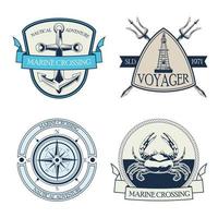 conjunto de quatro emblemas náuticos cinza definir ícones vetor