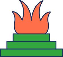 queimando fogo Cova laranja e verde ícone. vetor
