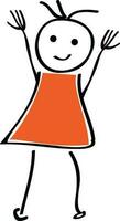 engraçado menina rabisco personagem vestindo laranja vestir. vetor
