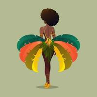 costas Visão do pena cocar vestindo brasileiro fêmea personagem dentro em pé pose. carnaval ou samba dança conceito. vetor