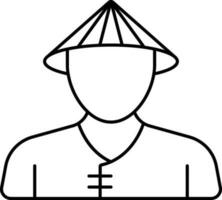 sem rosto vietnamita homem desenho animado ícone dentro linha arte. vetor