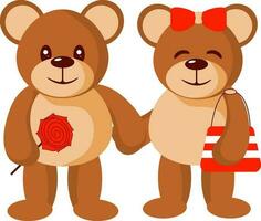 adorável casal do Urso de pelúcia Urso ícone dentro vermelho e Castanho cor. vetor
