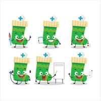 médico profissão emoticon com verde Natal meias desenho animado personagem vetor