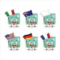 20 dezembro calendário desenho animado personagem trazer a bandeiras do vários países vetor