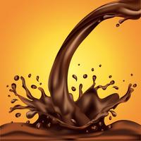 Espirrando e girar o líquido de chocolate para usos de design isolado no fundo quente