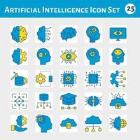 conjunto do 25 artificial inteligência ícone conjunto dentro azul e amarelo cor. vetor