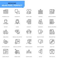 Conjunto simples de saúde e medicina linha ícones para site e aplicativos móveis vetor